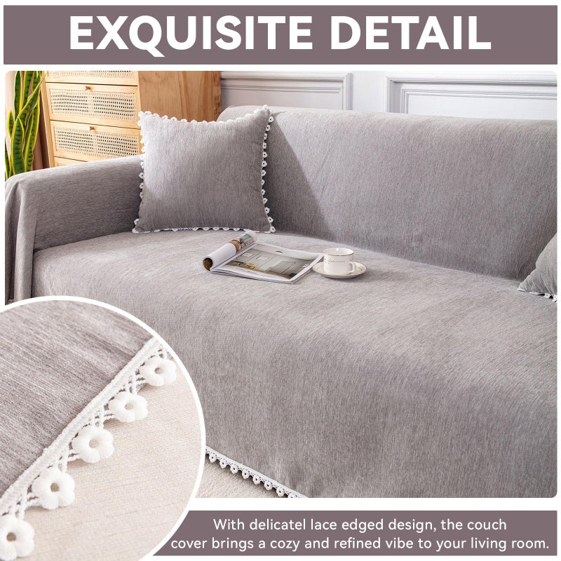 VC Life VClife Oversize Couch Cover Washable Sofa Cover for Dog Cat, Soft Chenille Couch Cover for 3-4 Cushion Couch Sofa Pet Friendly Slip Cover Furniture Protector for Home Living Room, Gray, 71"X150" - Image 4